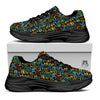 Abstract Graffiti Neon Monsters Print Pattern Black Chunky Shoes-grizzshop