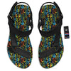 Abstract Graffiti Neon Monsters Print Pattern Black Open Toe Sandals-grizzshop