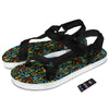 Abstract Graffiti Neon Monsters Print Pattern Black Open Toe Sandals-grizzshop