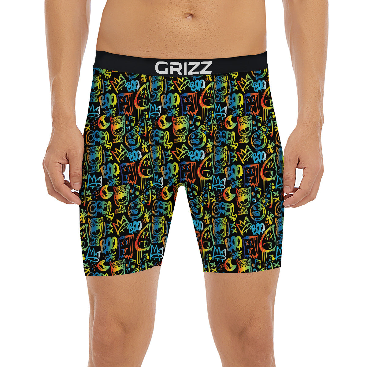 Abstract Graffiti Neon Monsters Print Pattern Boxer Briefs-grizzshop