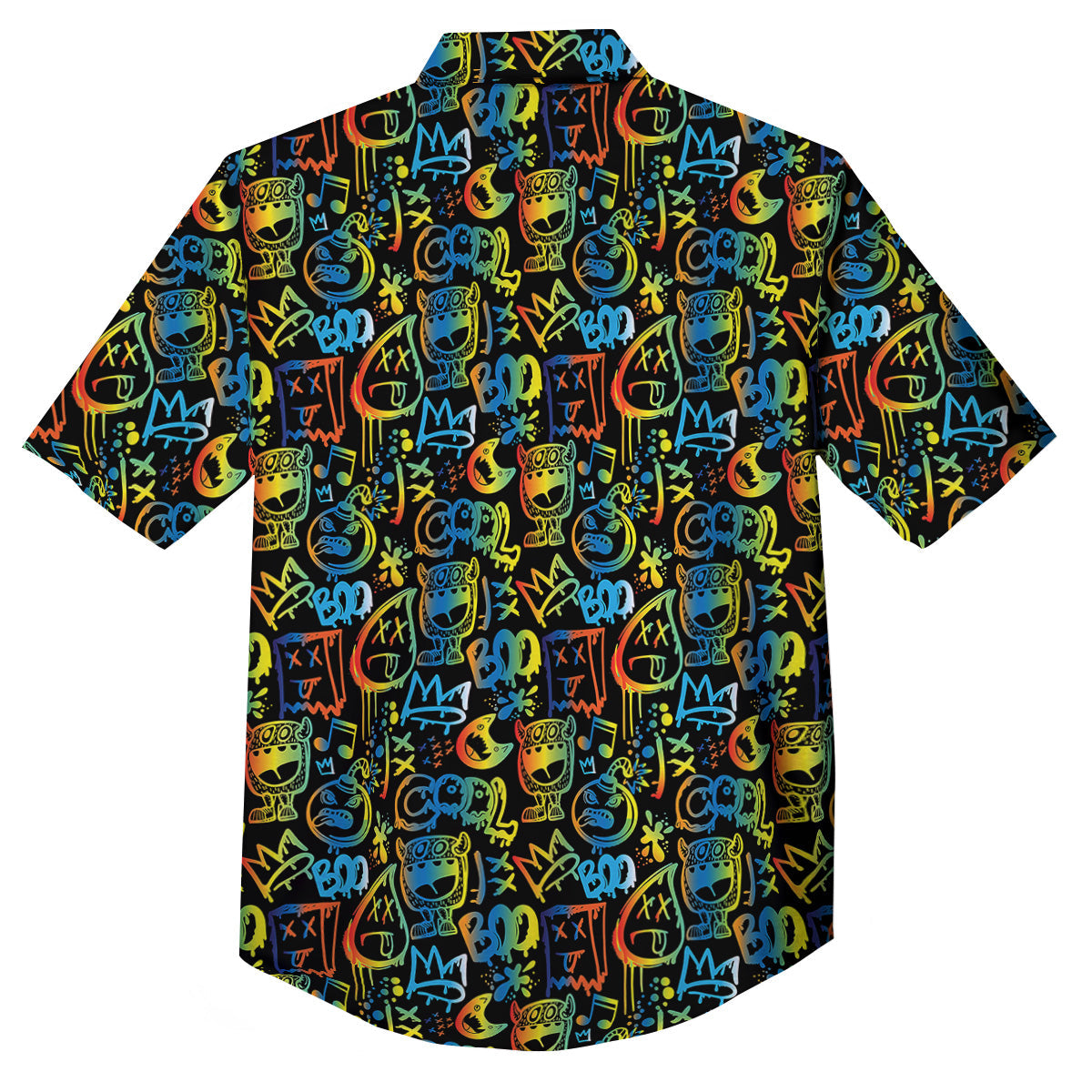 Abstract Graffiti Neon Monsters Print Pattern Button Up Shirt-grizzshop