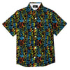 Abstract Graffiti Neon Monsters Print Pattern Button Up Shirt-grizzshop