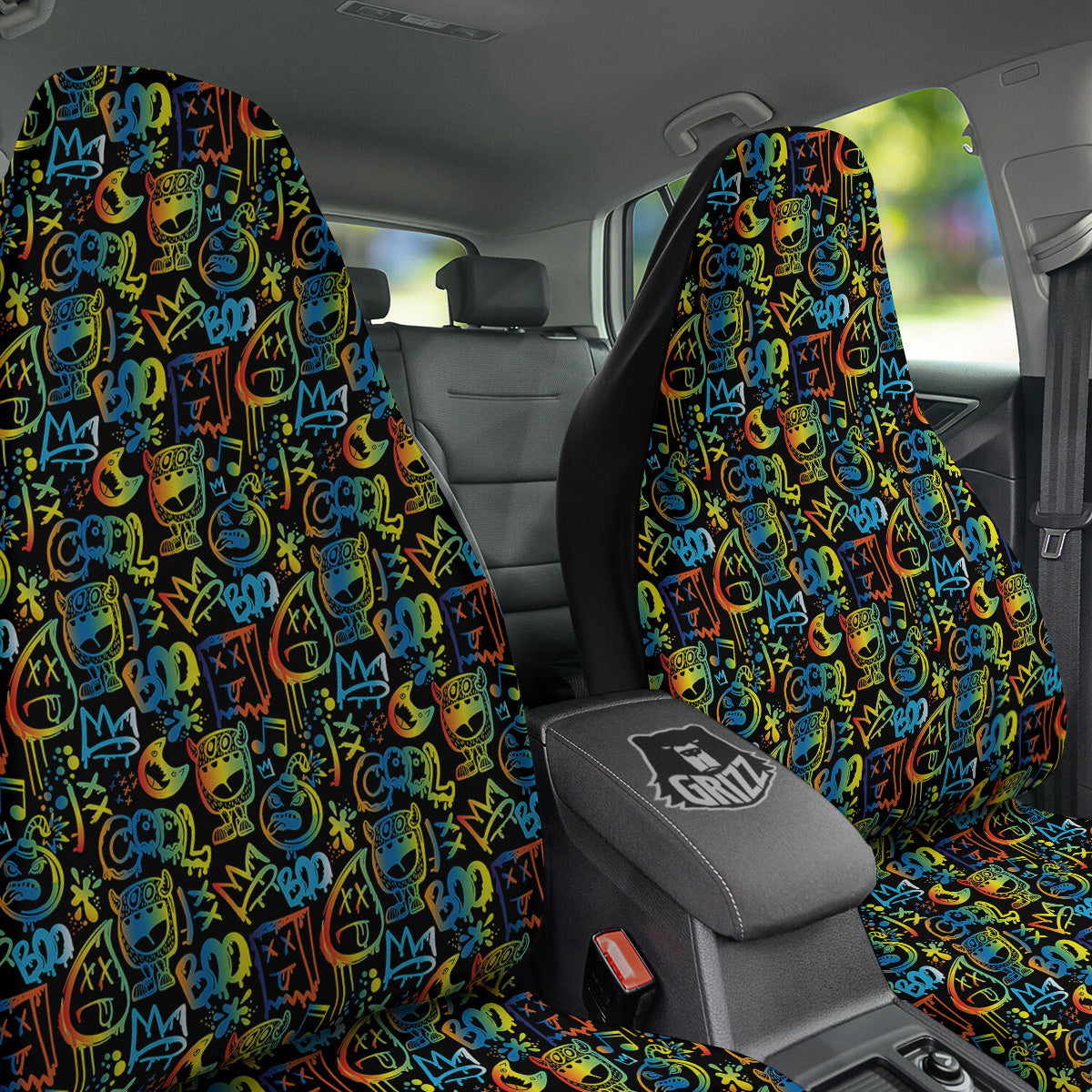 Abstract Graffiti Neon Monsters Print Pattern Car Seat Covers-grizzshop