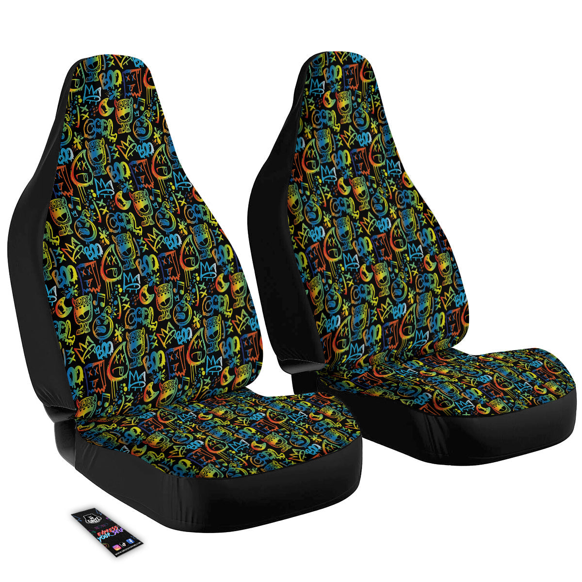 Abstract Graffiti Neon Monsters Print Pattern Car Seat Covers-grizzshop