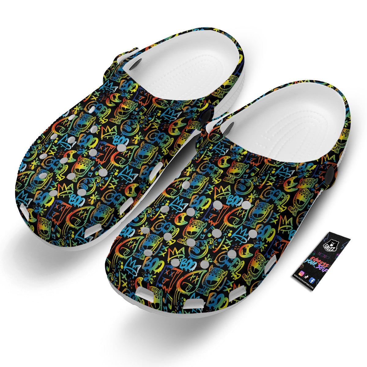 Abstract Graffiti Neon Monsters Print Pattern Clog-grizzshop