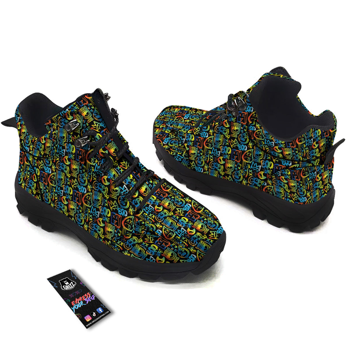 Abstract Graffiti Neon Monsters Print Pattern Hiking Shoes-grizzshop