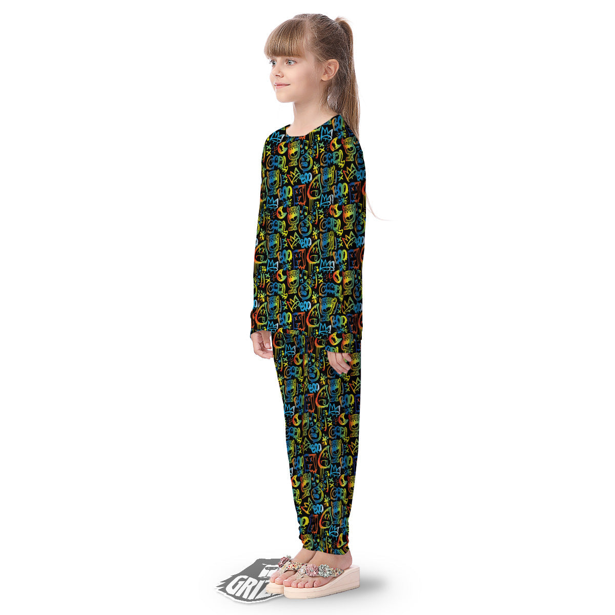 Abstract Graffiti Neon Monsters Print Pattern Kid's Pajamas-grizzshop