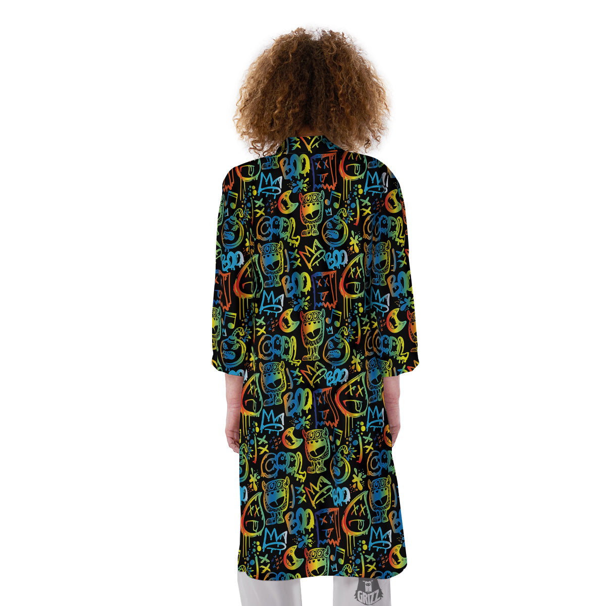 Abstract Graffiti Neon Monsters Print Pattern Kimono-grizzshop