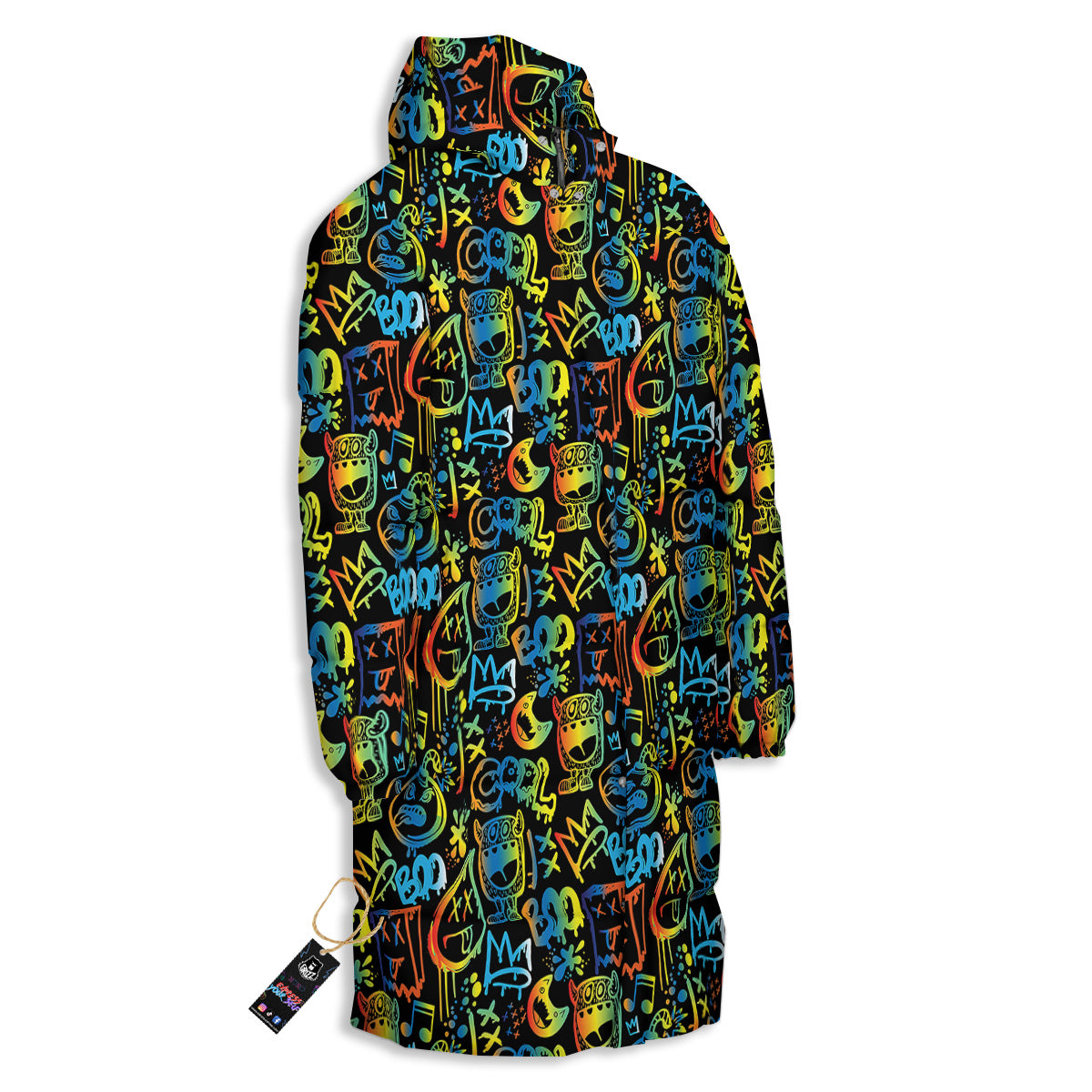Abstract Graffiti Neon Monsters Print Pattern Long Down Jacket-grizzshop