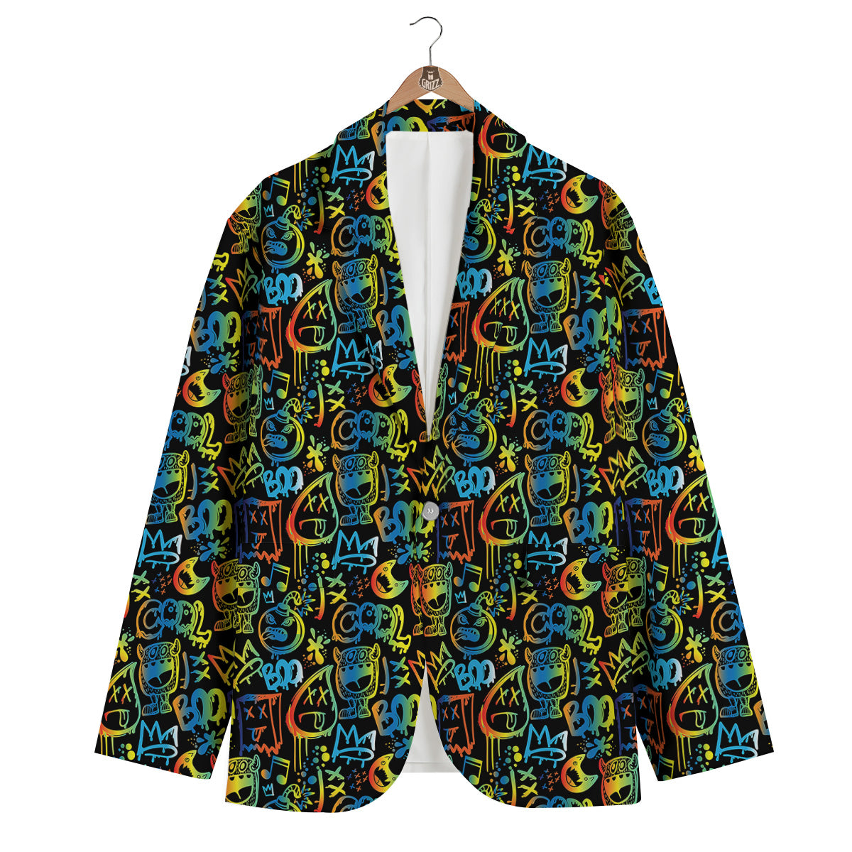 Abstract Graffiti Neon Monsters Print Pattern Men's Blazer-grizzshop