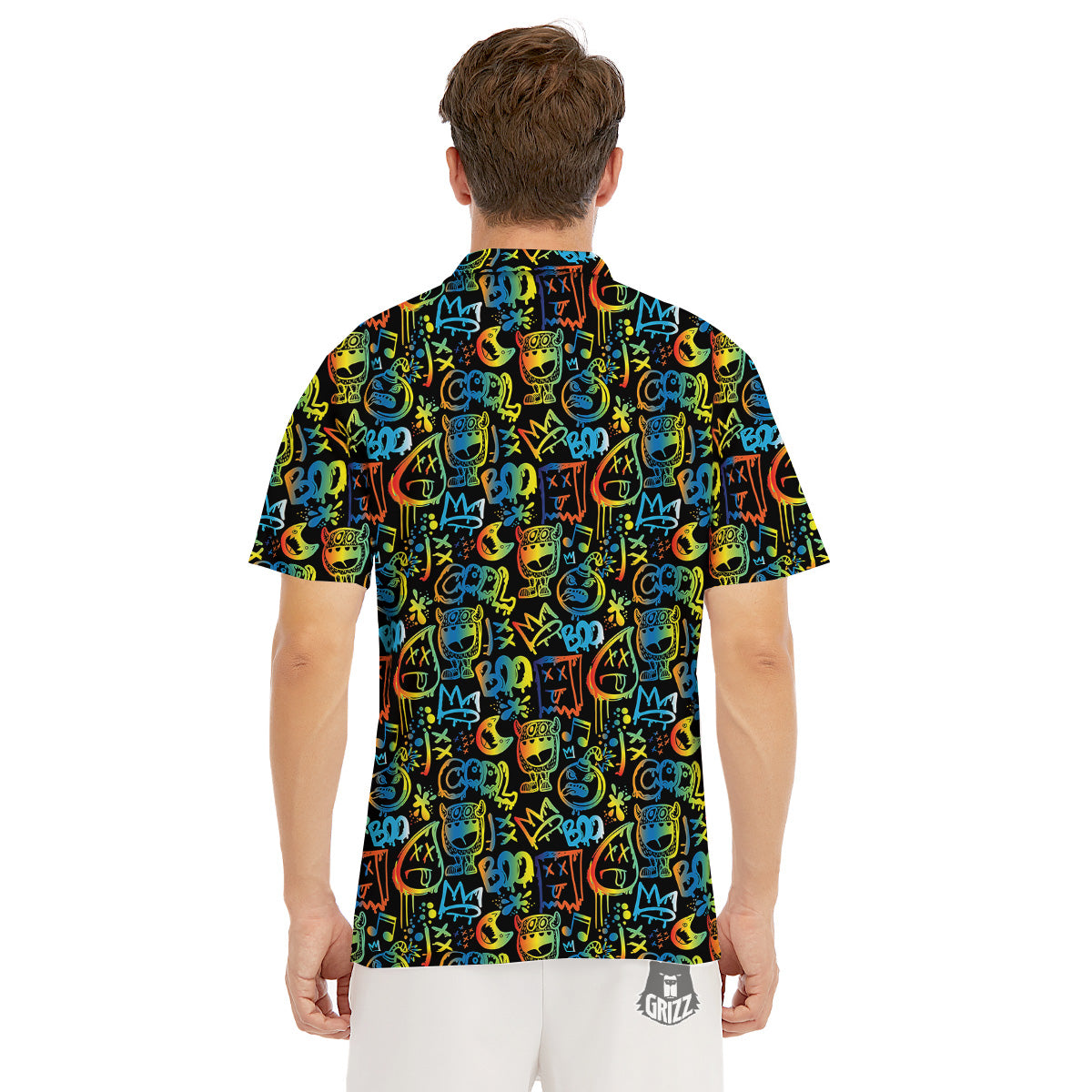 Abstract Graffiti Neon Monsters Print Pattern Men's Golf Shirts-grizzshop