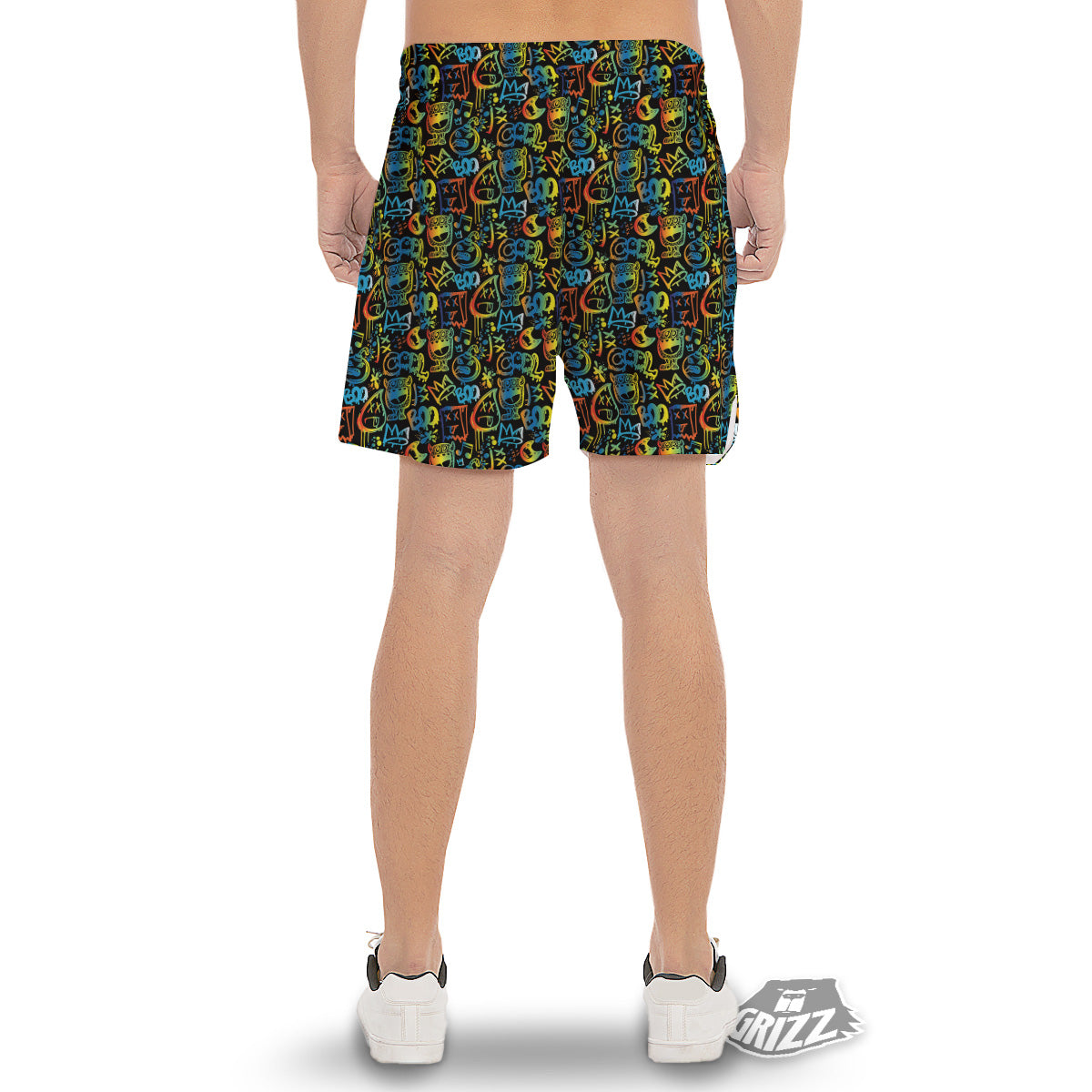 Abstract Graffiti Neon Monsters Print Pattern Men's Gym Shorts-grizzshop