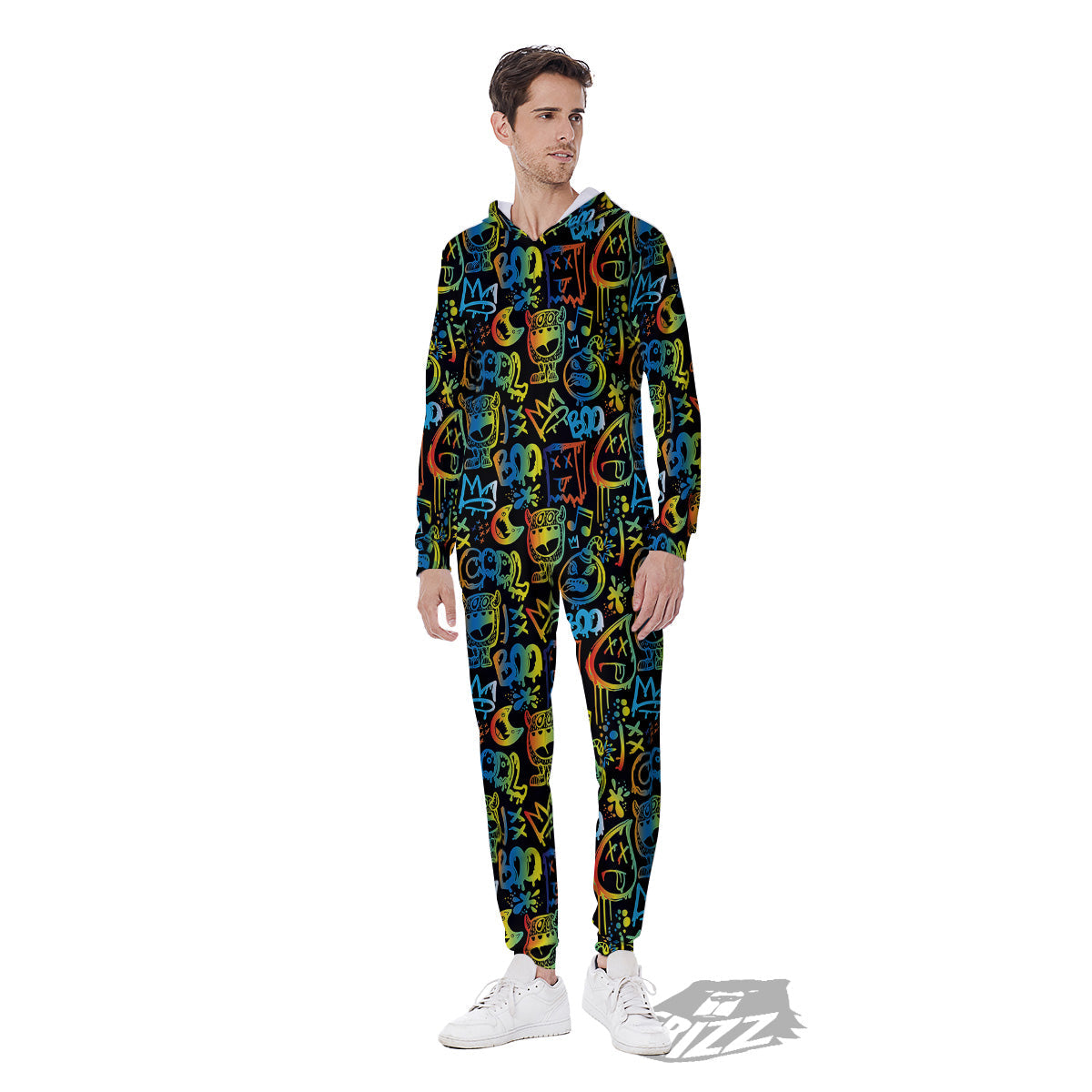 Abstract Graffiti Neon Monsters Print Pattern Men's Jumpsuit-grizzshop