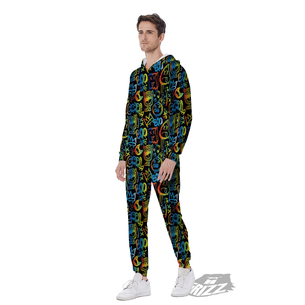 Abstract Graffiti Neon Monsters Print Pattern Men's Jumpsuit-grizzshop