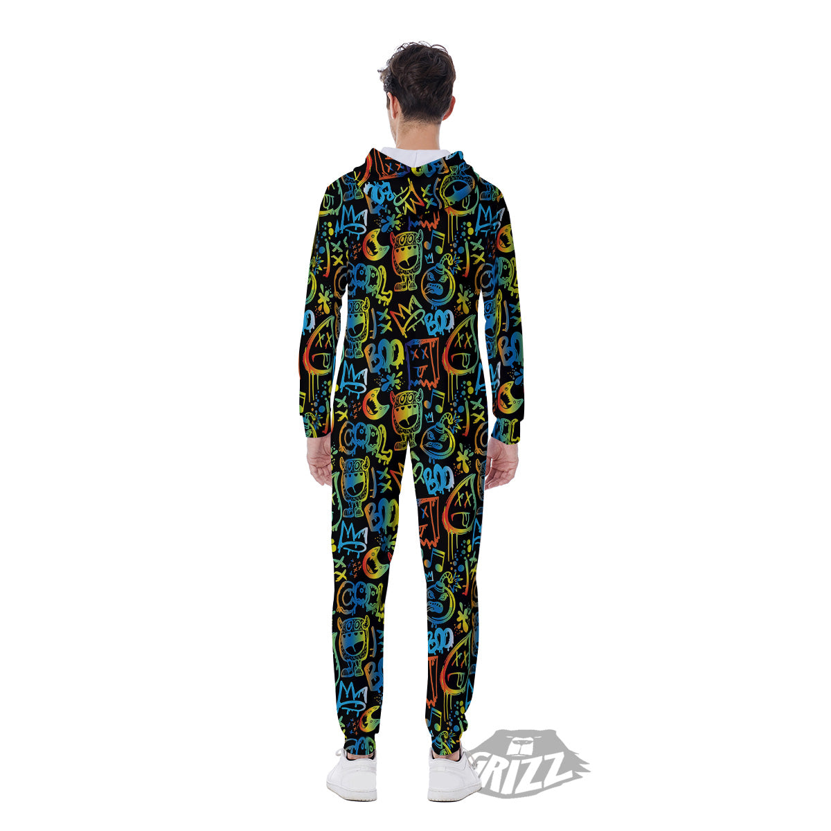 Abstract Graffiti Neon Monsters Print Pattern Men's Jumpsuit-grizzshop