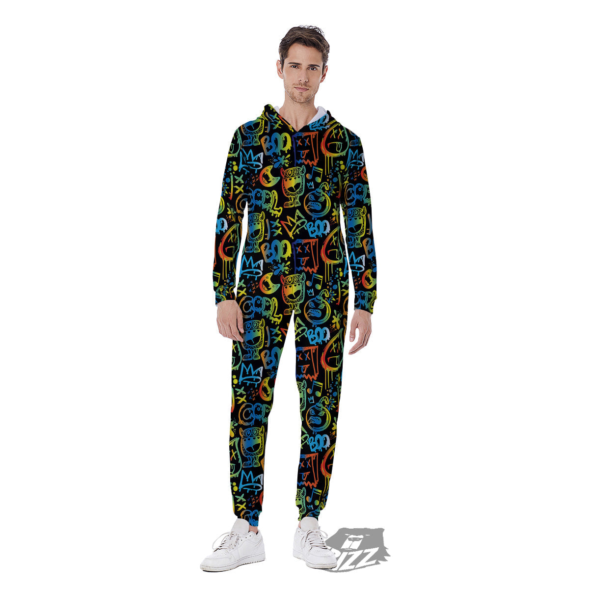 Abstract Graffiti Neon Monsters Print Pattern Men's Jumpsuit-grizzshop