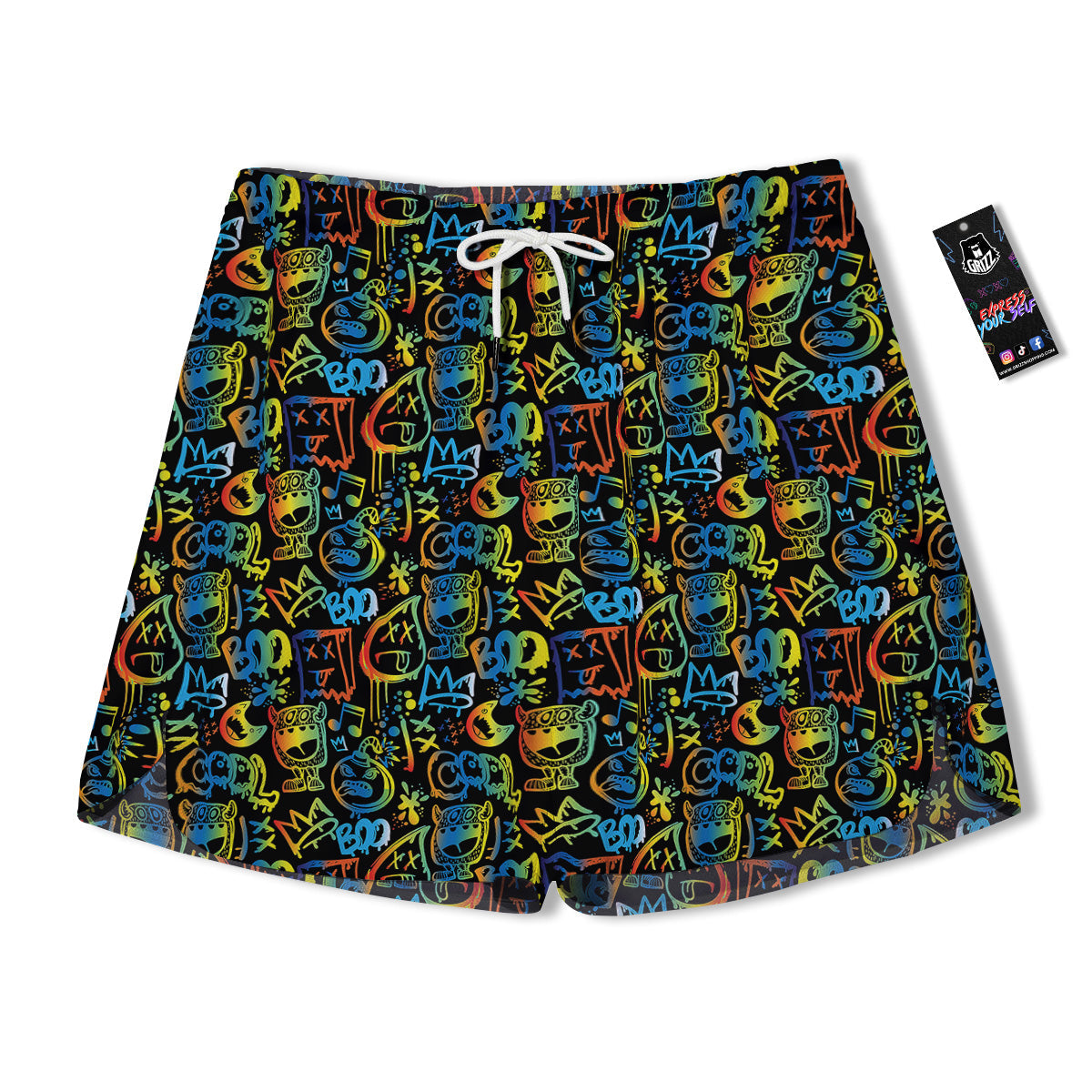 Abstract Graffiti Neon Monsters Print Pattern Men's Running Shorts-grizzshop