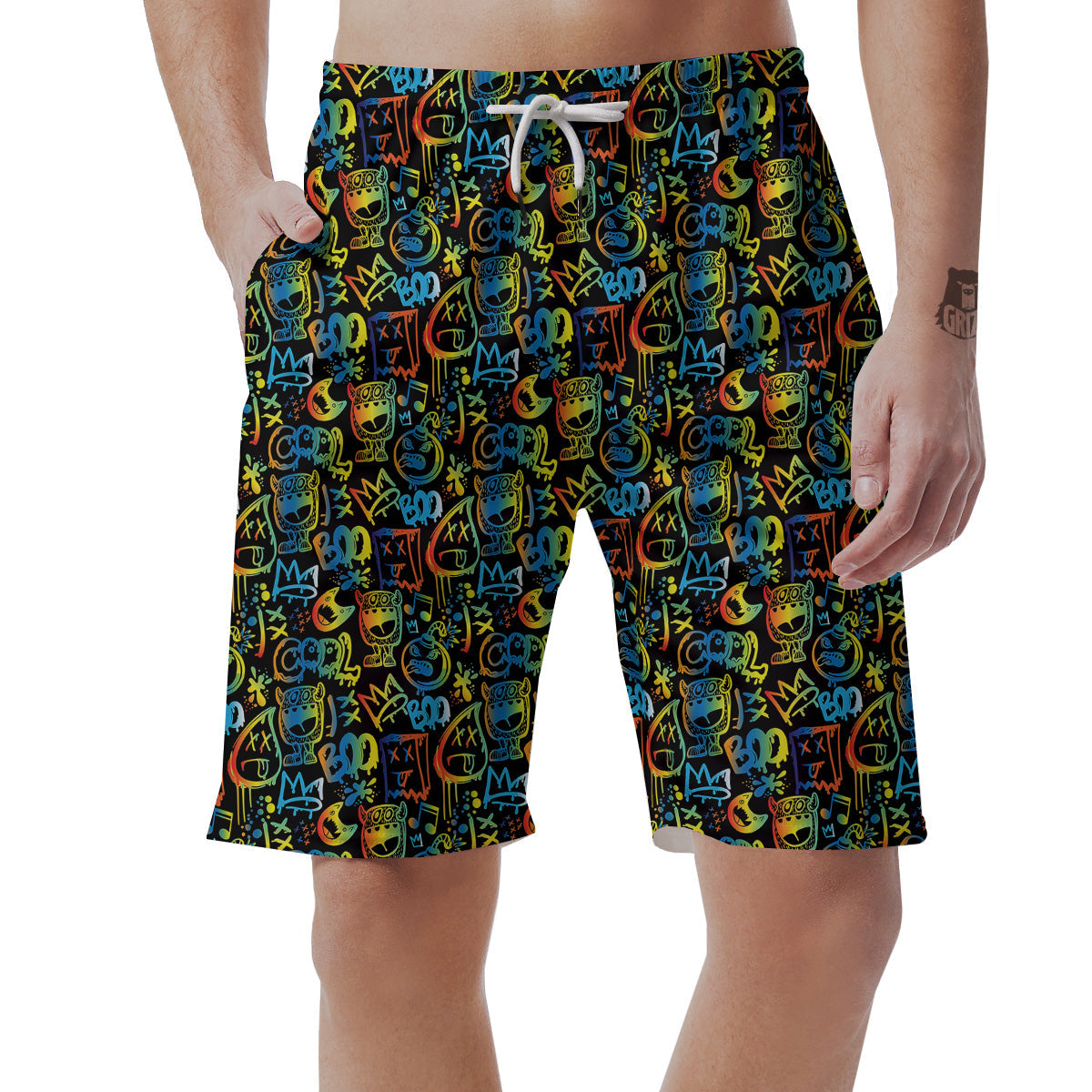 Abstract Graffiti Neon Monsters Print Pattern Men's Shorts-grizzshop
