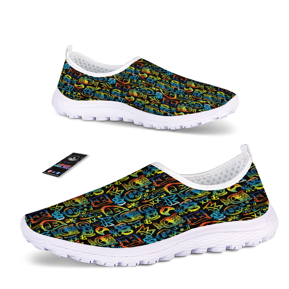 Abstract Graffiti Neon Monsters Print Pattern Nurse Shoes-grizzshop