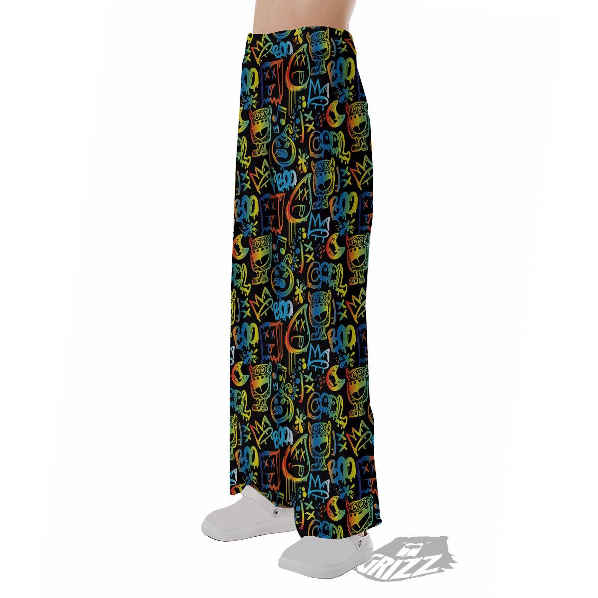 Abstract Graffiti Neon Monsters Print Pattern Pajama Pants-grizzshop