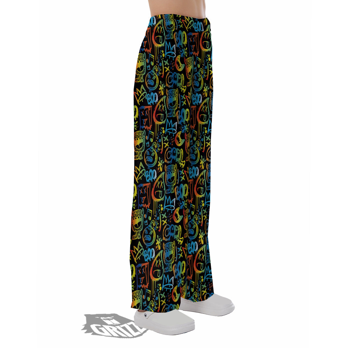 Abstract Graffiti Neon Monsters Print Pattern Pajama Pants-grizzshop