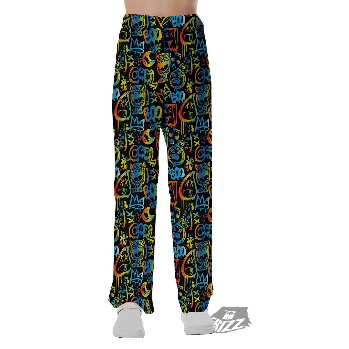 Abstract Graffiti Neon Monsters Print Pattern Pajama Pants-grizzshop