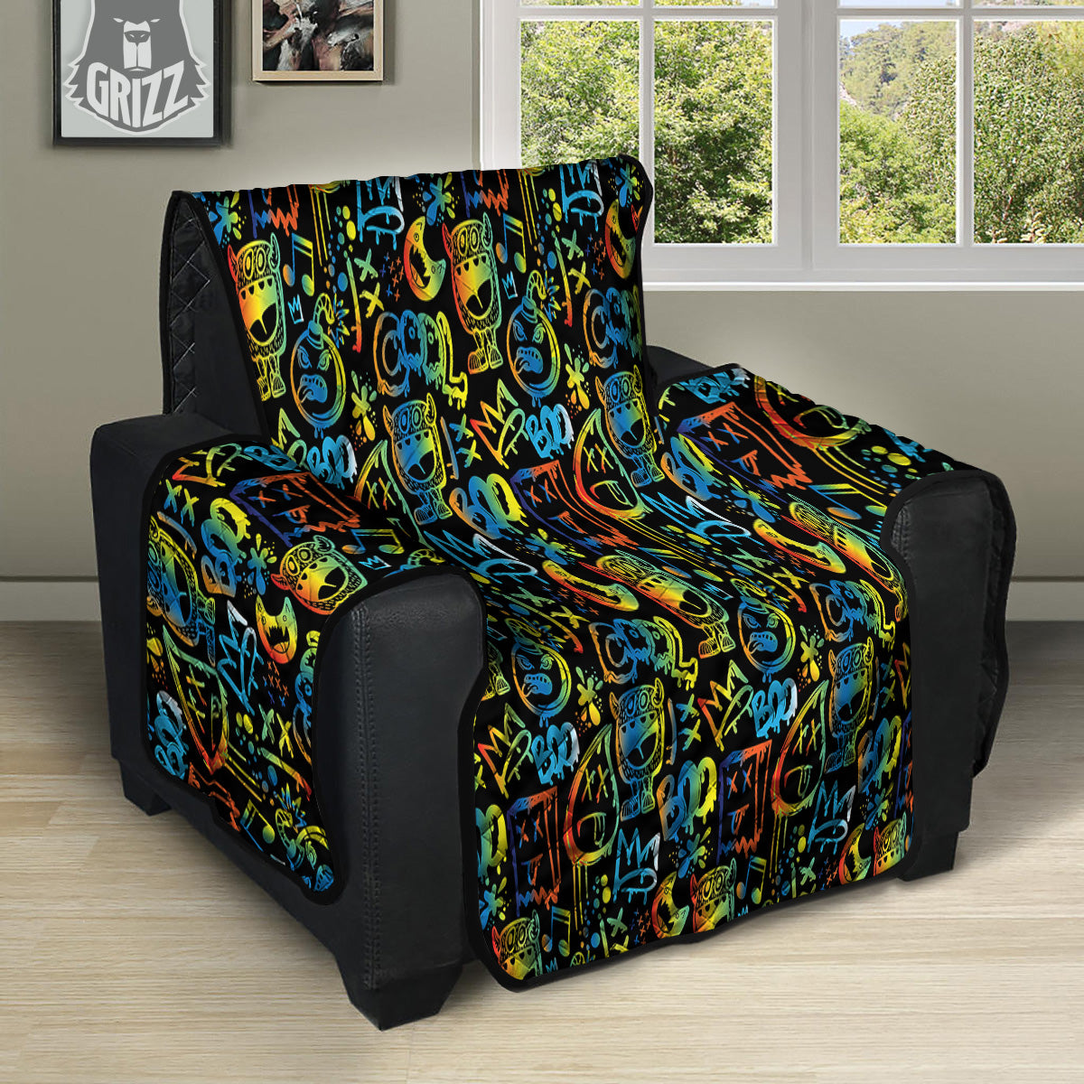 Abstract Graffiti Neon Monsters Print Pattern Recliner Protector-grizzshop