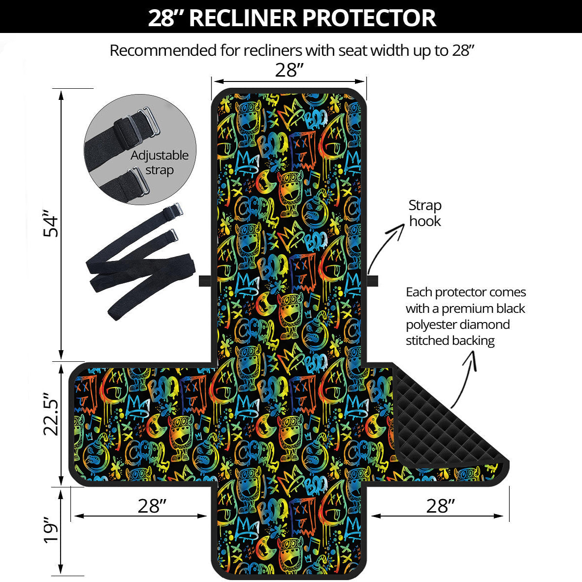 Abstract Graffiti Neon Monsters Print Pattern Recliner Protector-grizzshop