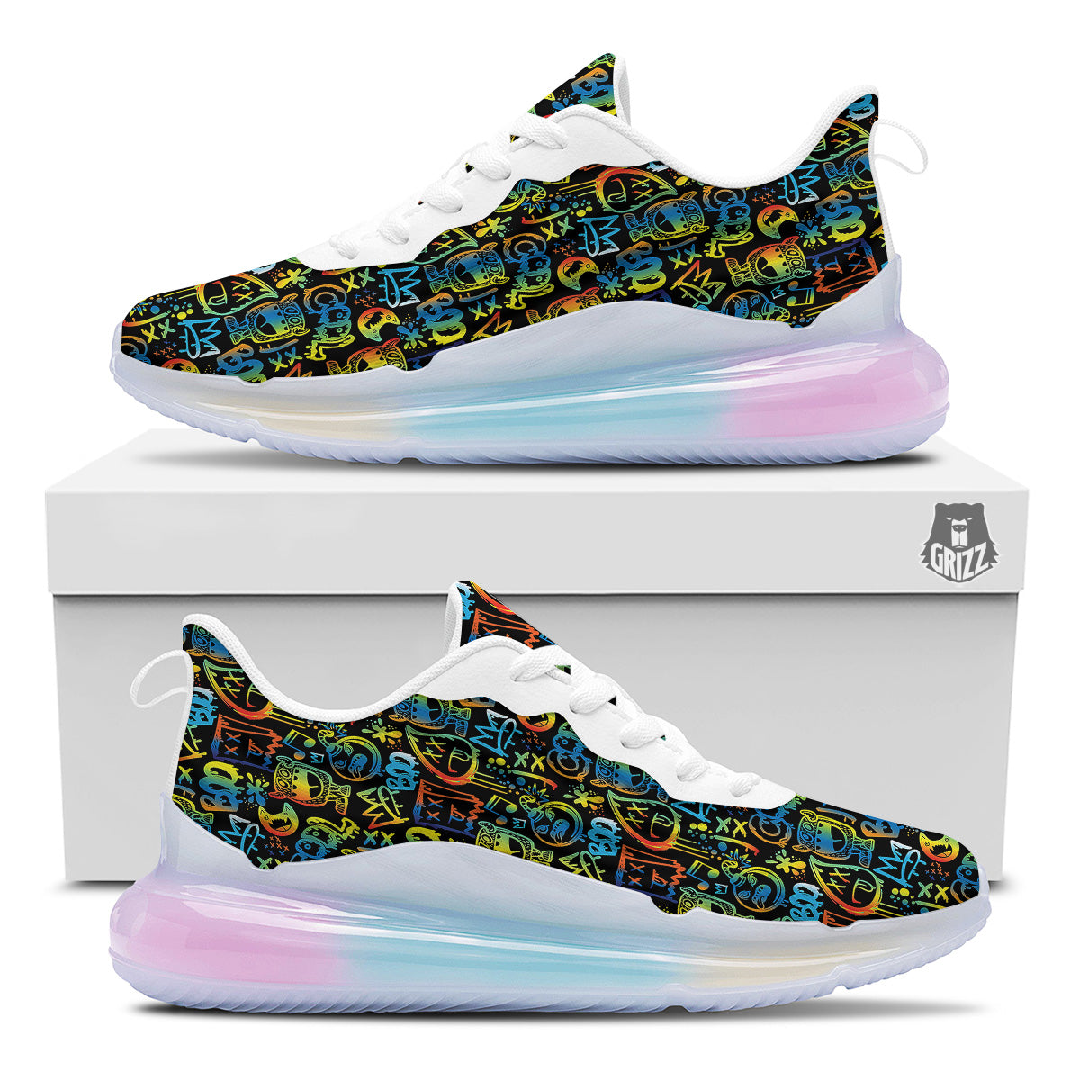 Abstract Graffiti Neon Monsters Print Pattern Running Sneakers-grizzshop