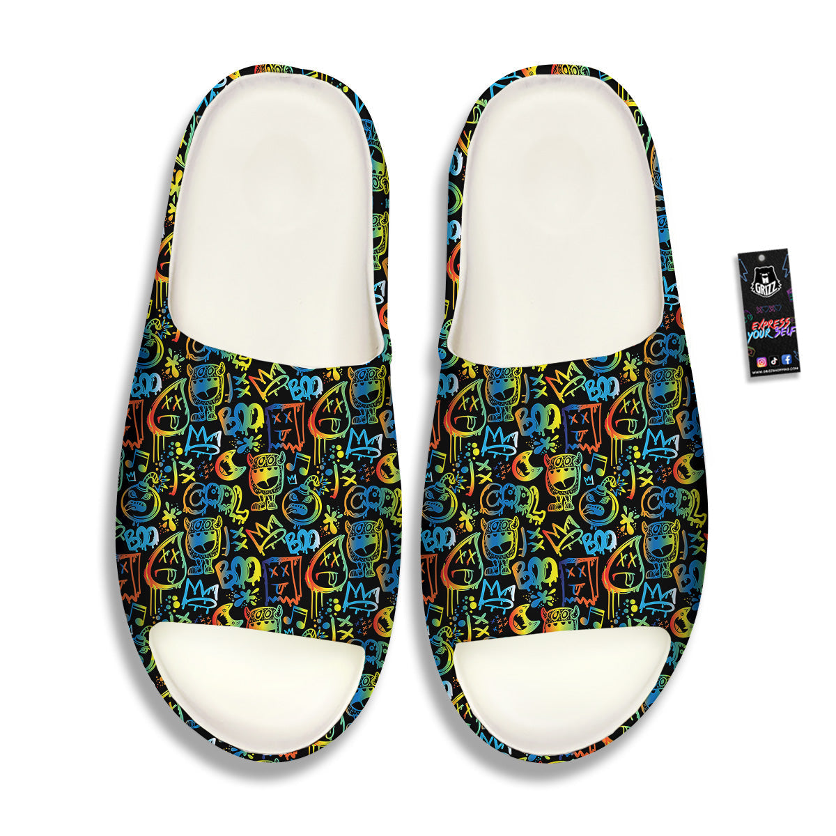 Abstract Graffiti Neon Monsters Print Pattern Sandals-grizzshop