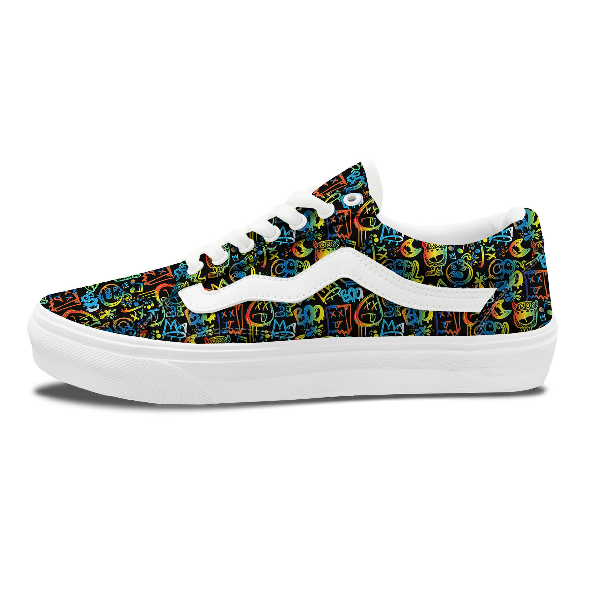 Abstract Graffiti Neon Monsters Print Pattern Skate Shoes-grizzshop