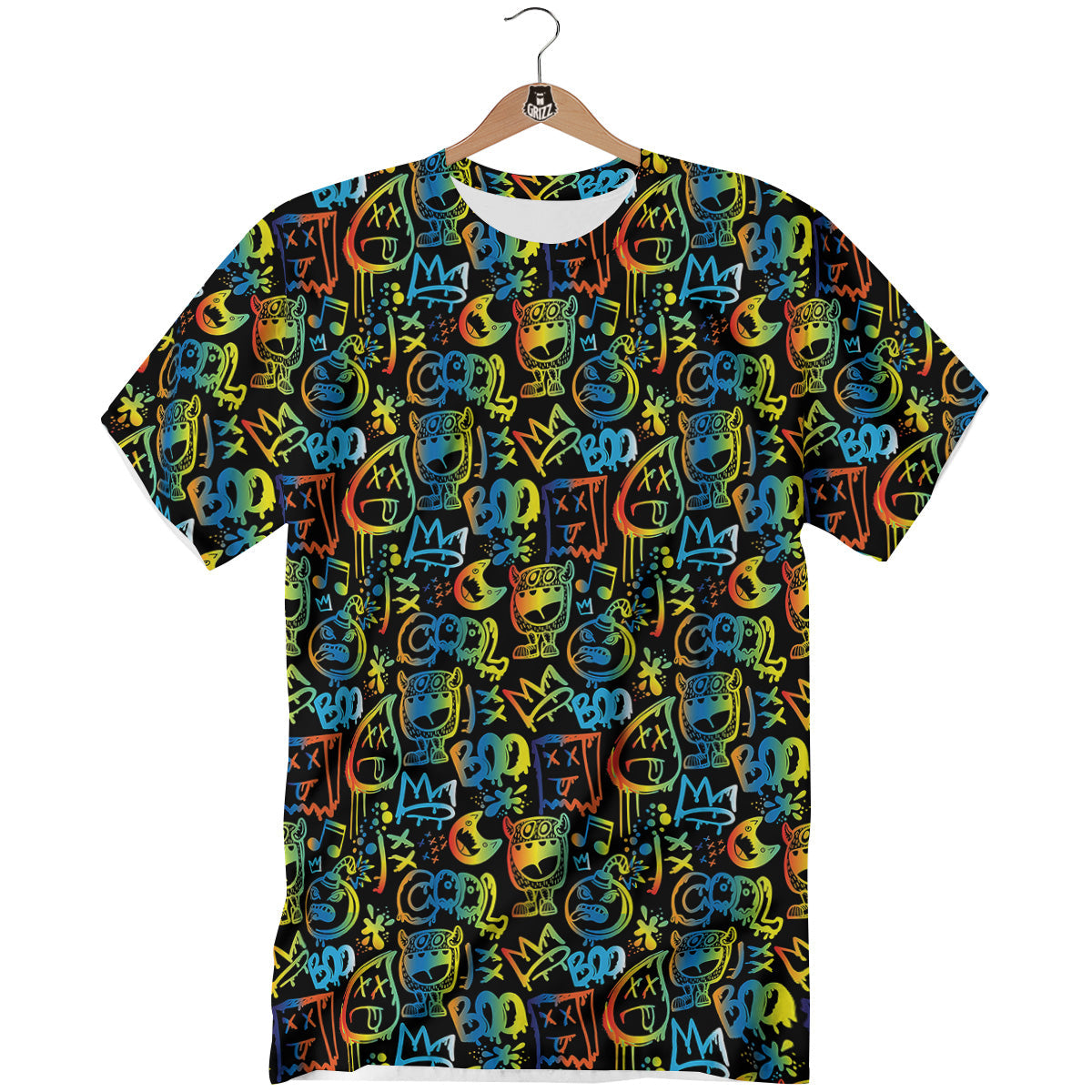 Abstract Graffiti Neon Monsters Print Pattern T-Shirt-grizzshop