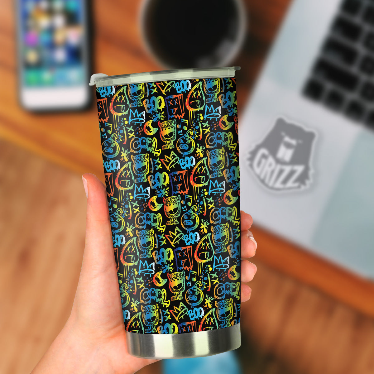 Abstract Graffiti Neon Monsters Print Pattern Tumbler-grizzshop