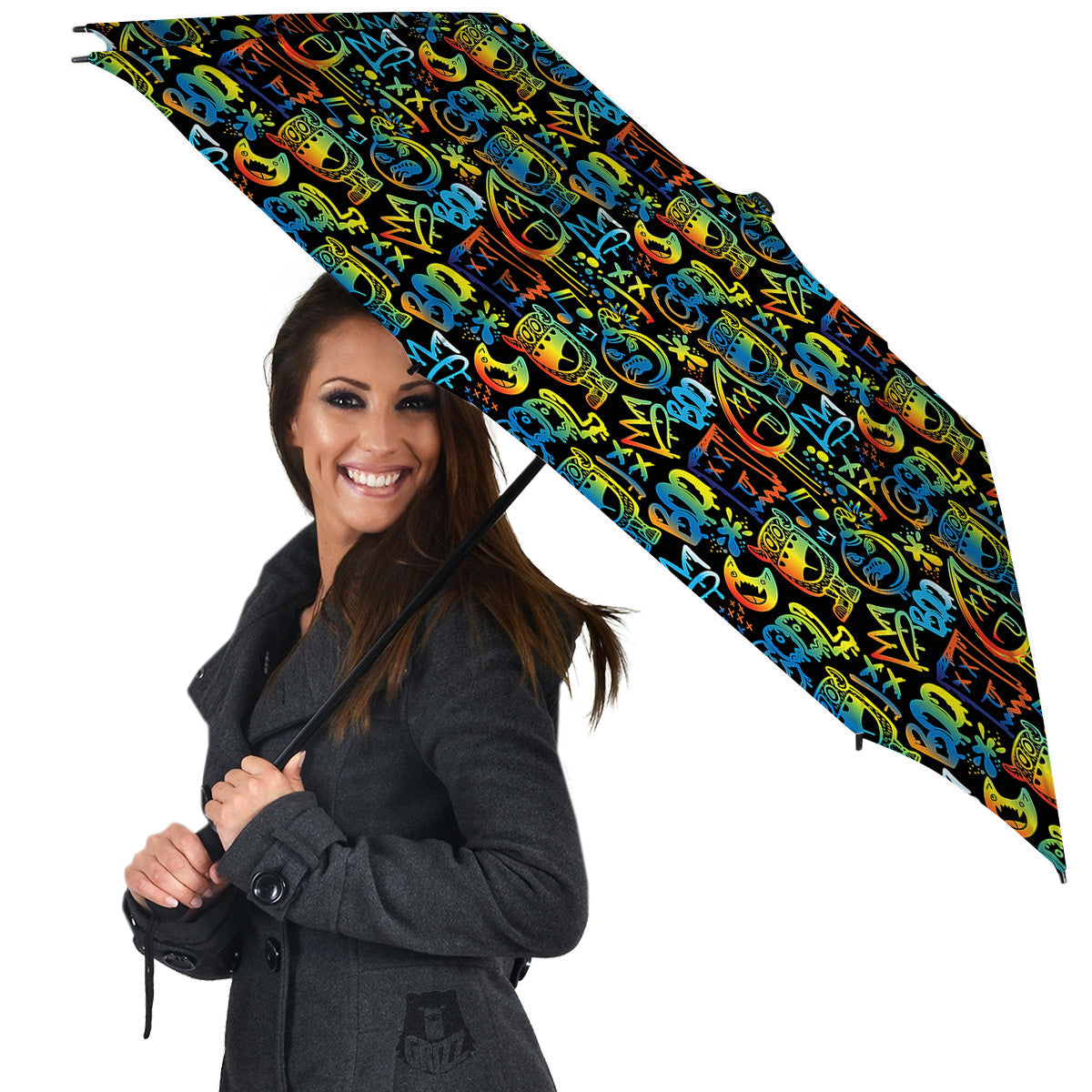 Abstract Graffiti Neon Monsters Print Pattern Umbrella-grizzshop