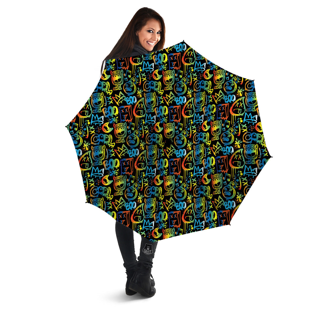 Abstract Graffiti Neon Monsters Print Pattern Umbrella-grizzshop