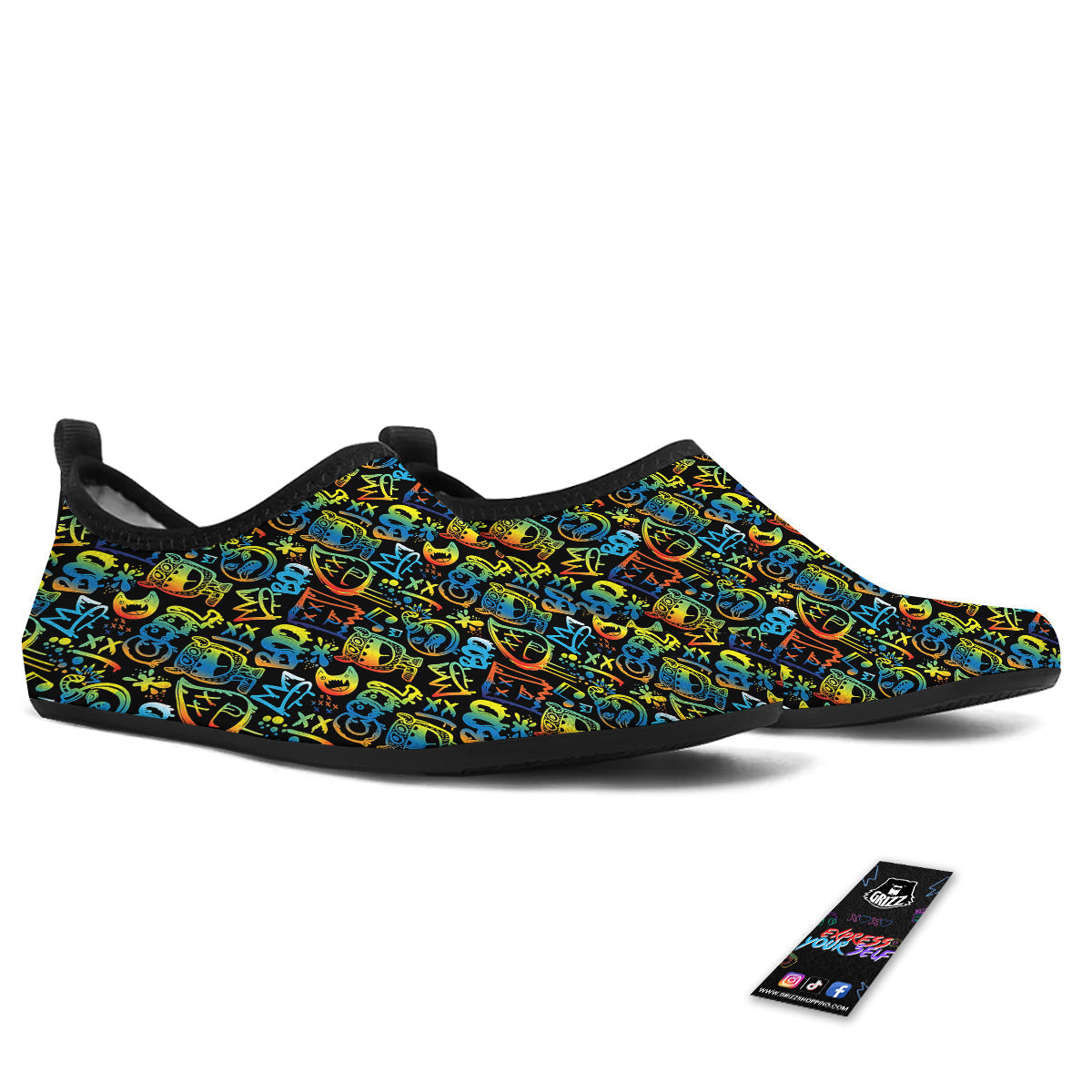 Abstract Graffiti Neon Monsters Print Pattern Water Shoes-grizzshop