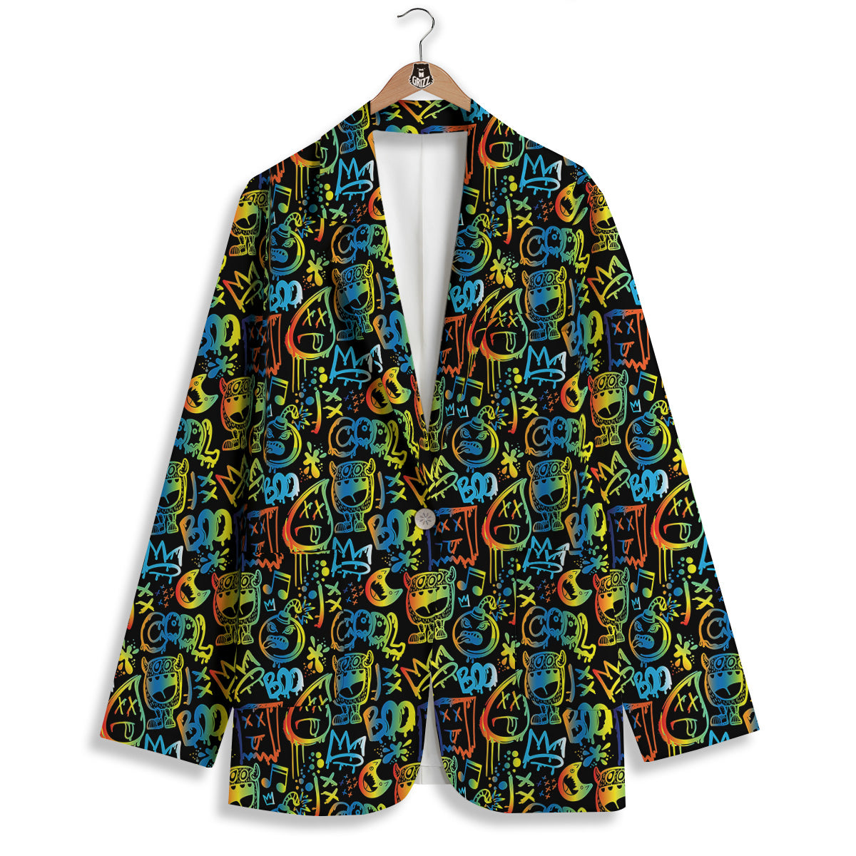 Abstract Graffiti Neon Monsters Print Pattern Women's Blazer-grizzshop