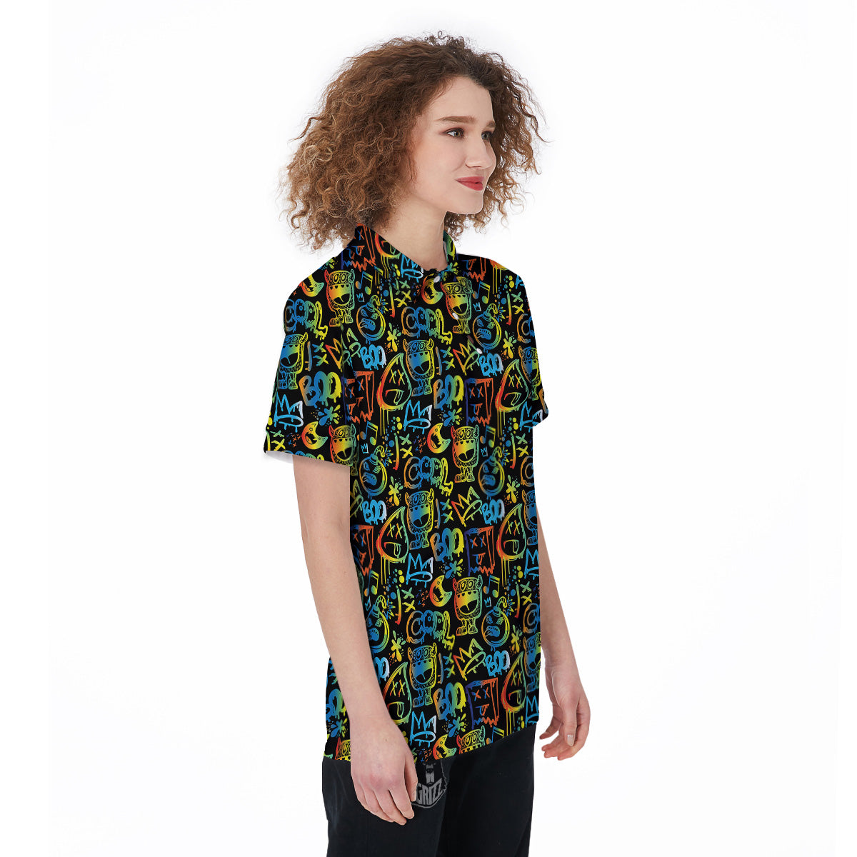 Abstract Graffiti Neon Monsters Print Pattern Women's Golf Shirts-grizzshop