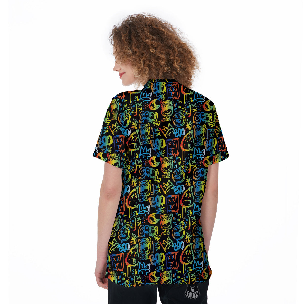 Abstract Graffiti Neon Monsters Print Pattern Women's Golf Shirts-grizzshop