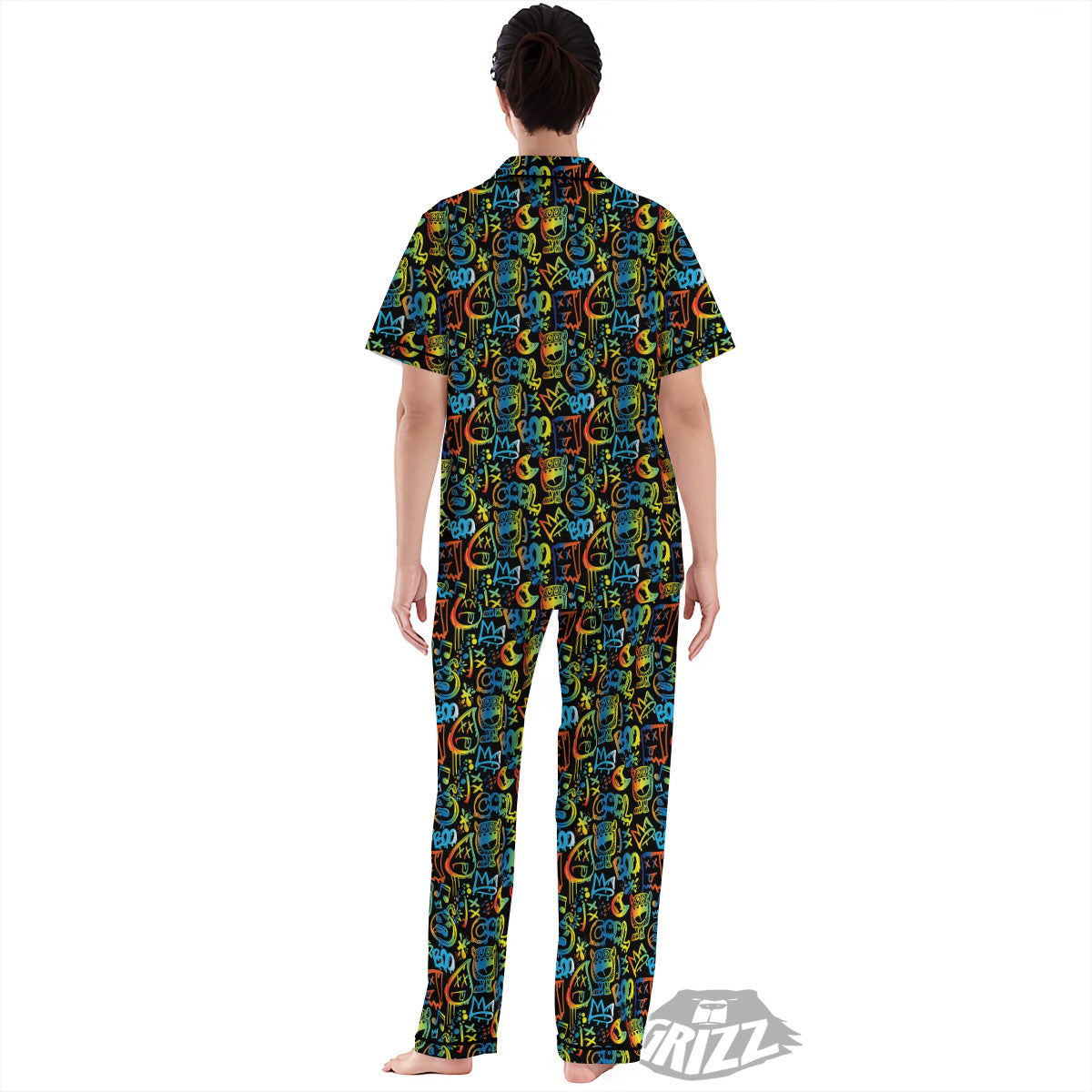 Abstract Graffiti Neon Monsters Print Pattern Women's Pajamas Set-grizzshop