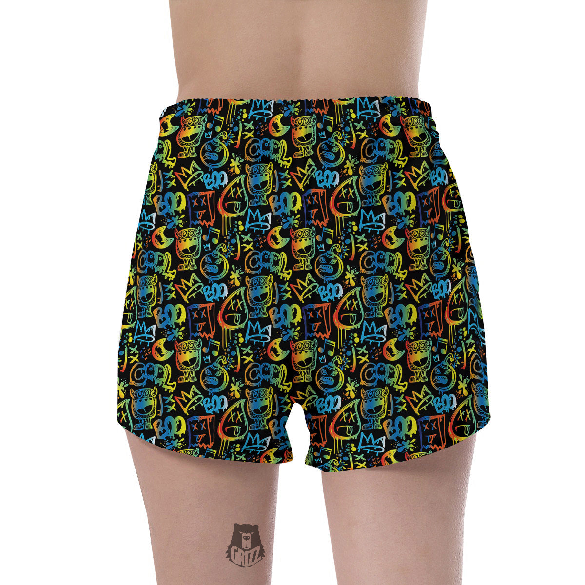 Abstract Graffiti Neon Monsters Print Pattern Women's Shorts-grizzshop