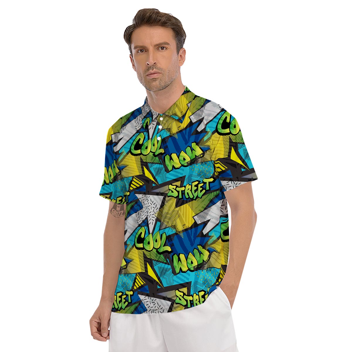 Abstract Graffiti Print Men's Golf Shirts-grizzshop