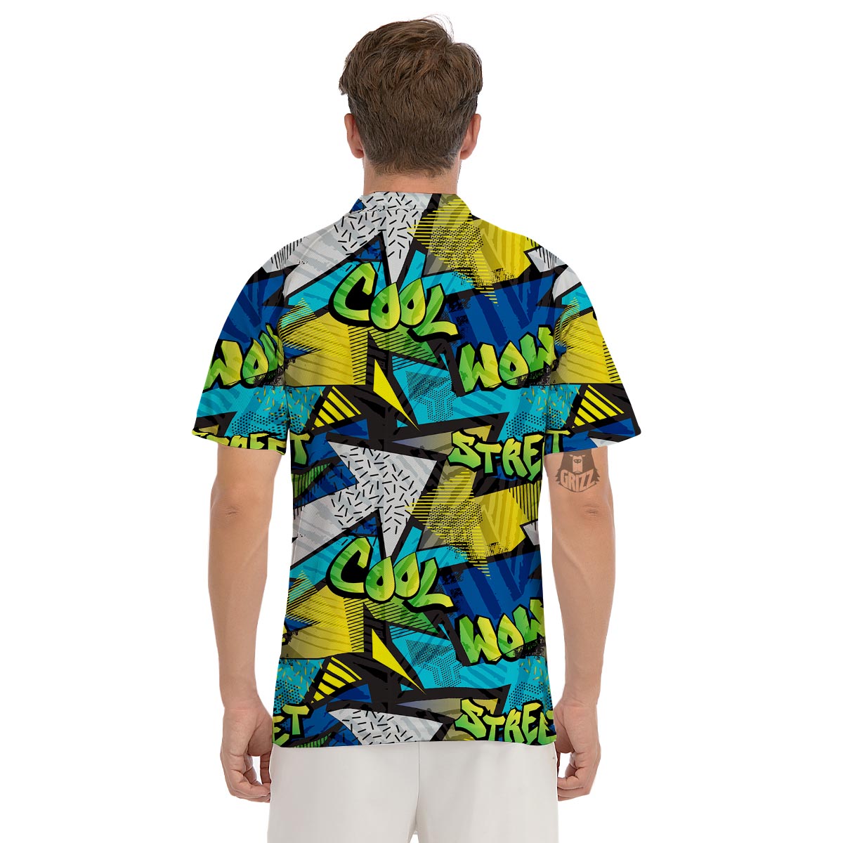 Abstract Graffiti Print Men's Golf Shirts-grizzshop