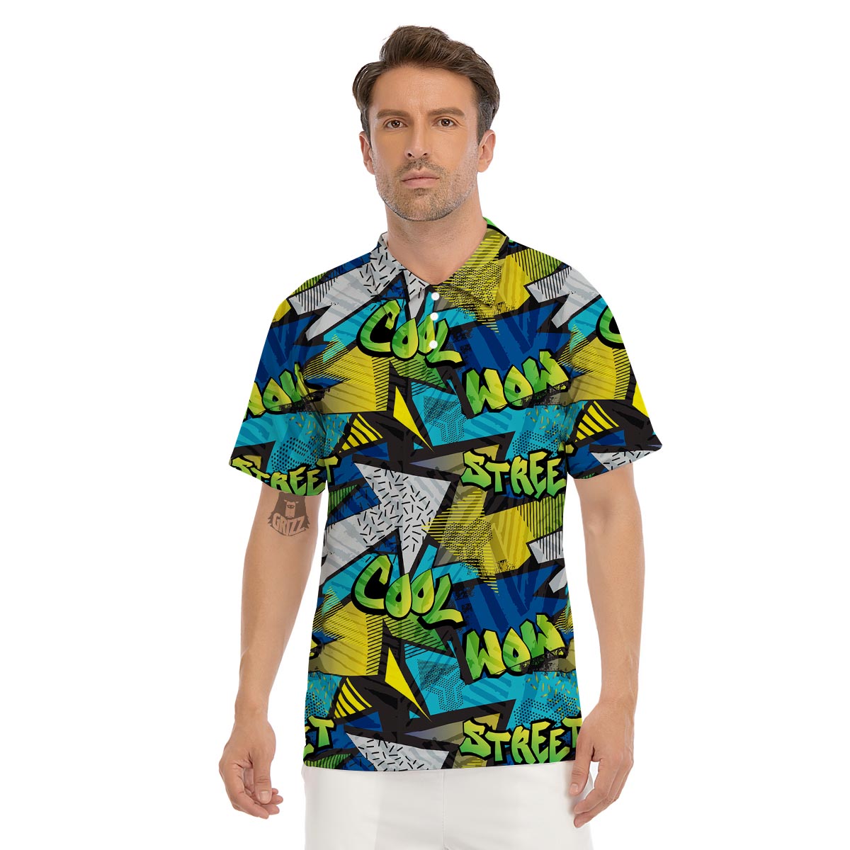 Abstract Graffiti Print Men's Golf Shirts-grizzshop