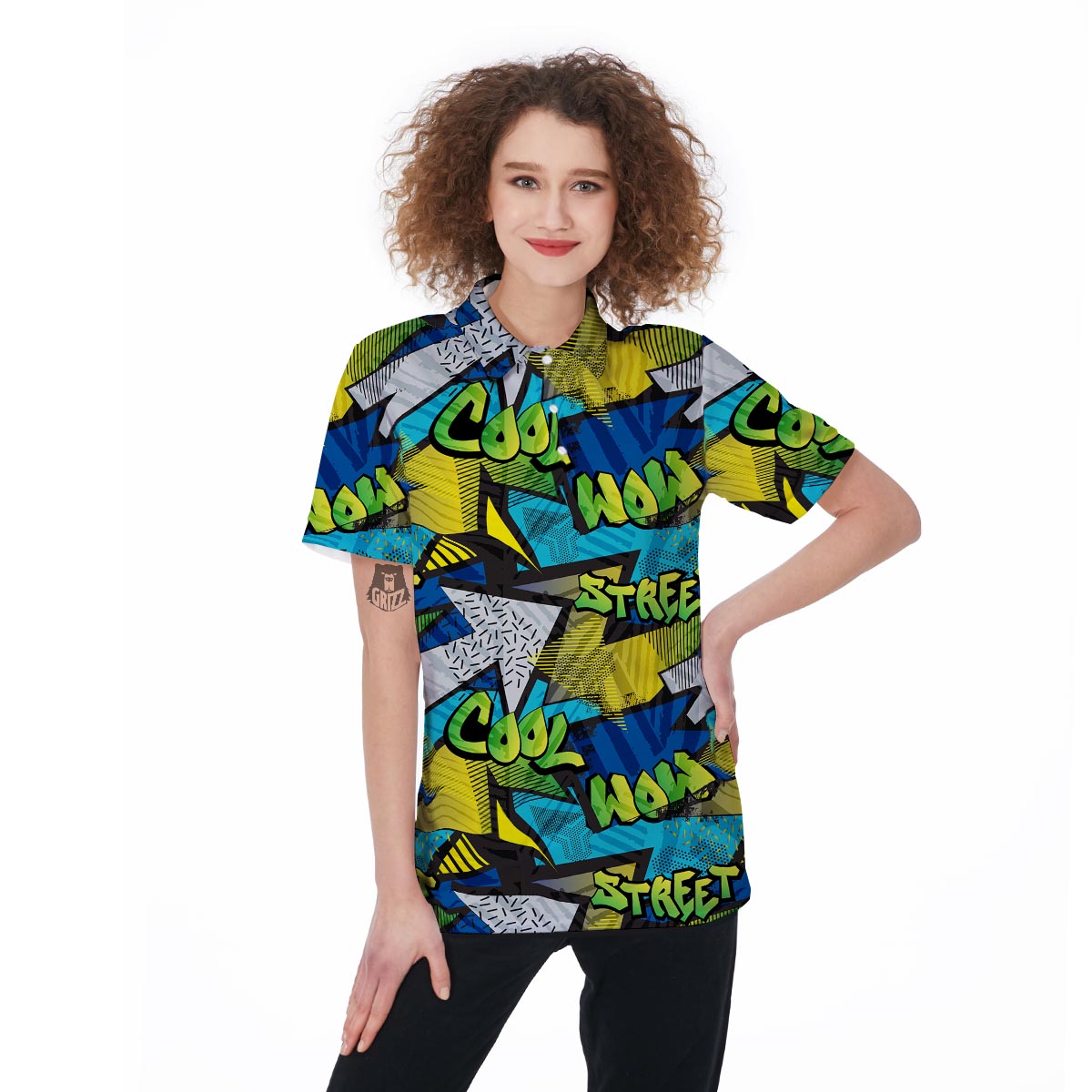 Abstract Graffiti Print Women's Golf Shirts-grizzshop