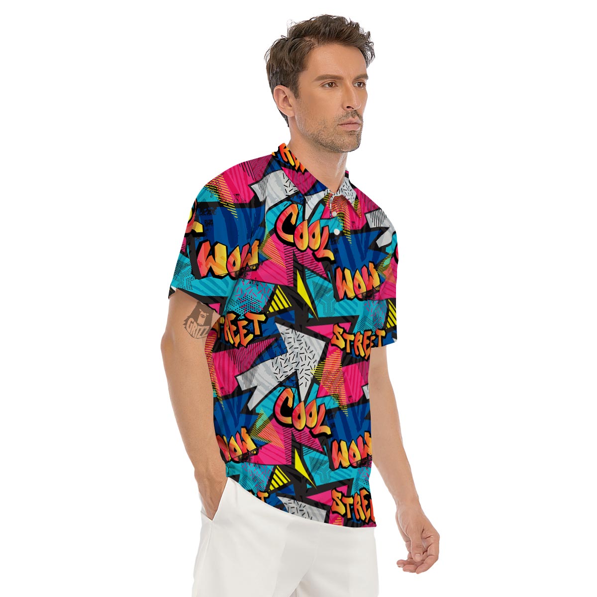 Abstract Graffiti Wow Print Men's Golf Shirts-grizzshop