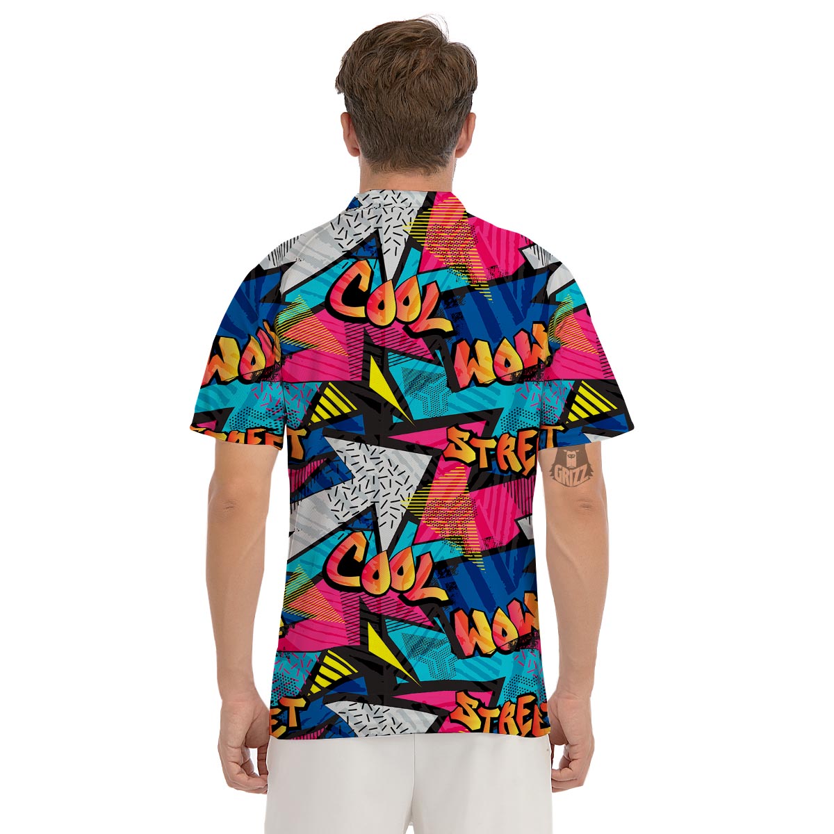 Abstract Graffiti Wow Print Men's Golf Shirts-grizzshop