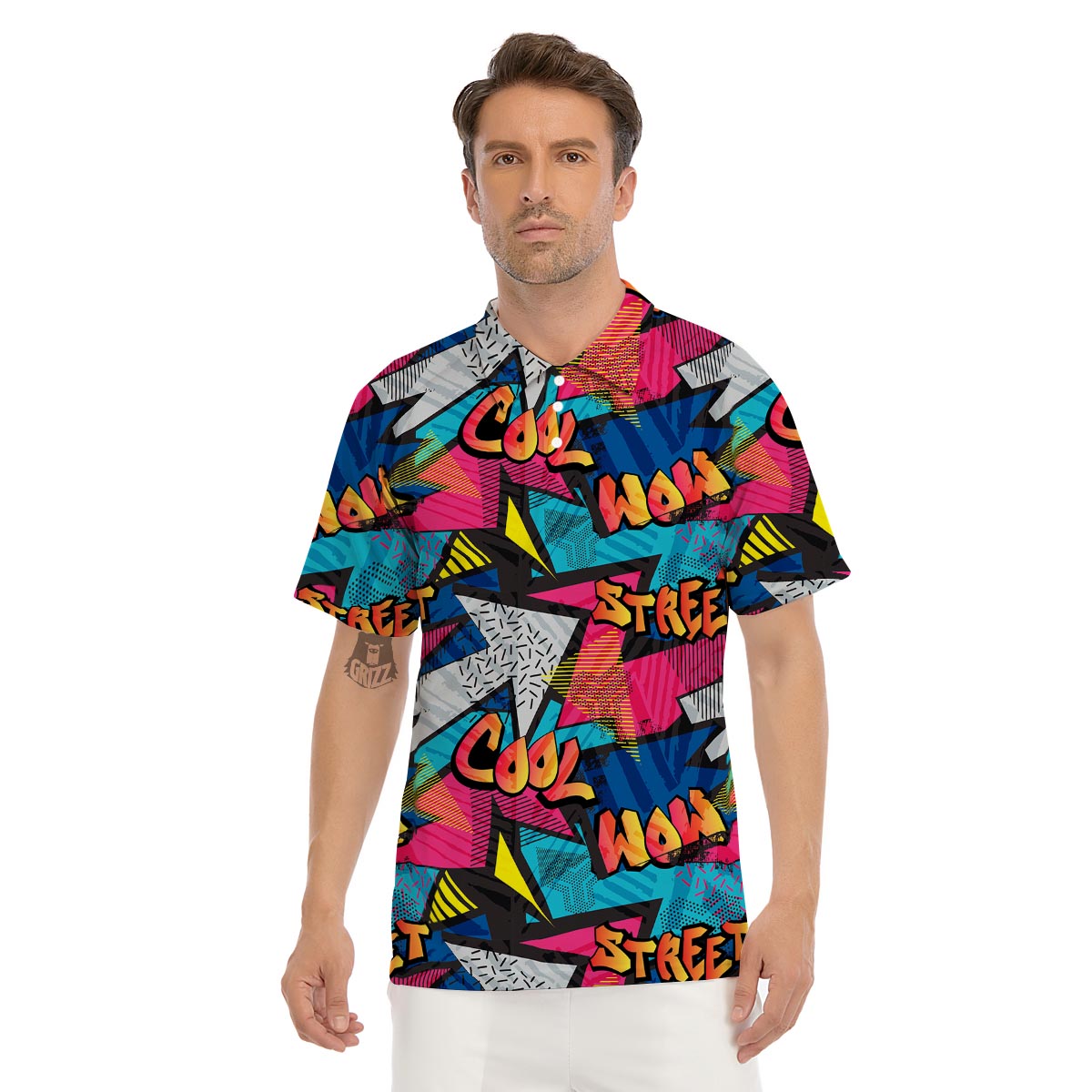 Abstract Graffiti Wow Print Men's Golf Shirts-grizzshop