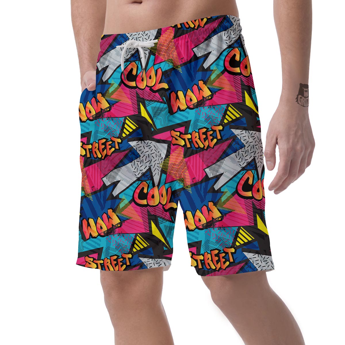 Abstract Graffiti Wow Print Men's Shorts-grizzshop