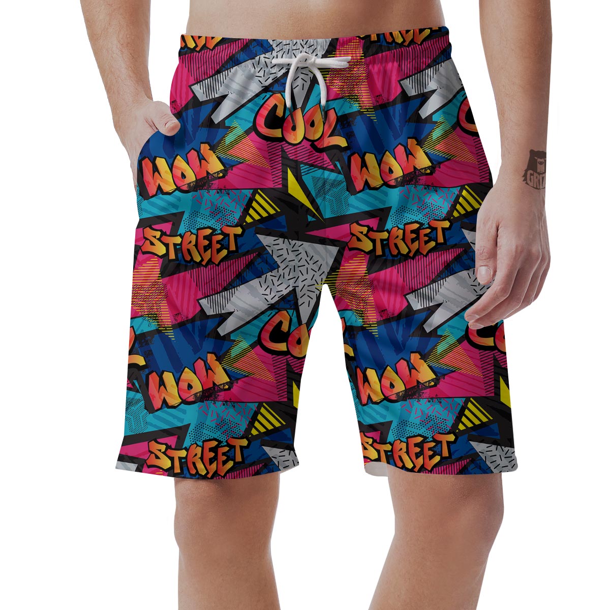 Abstract Graffiti Wow Print Men's Shorts-grizzshop